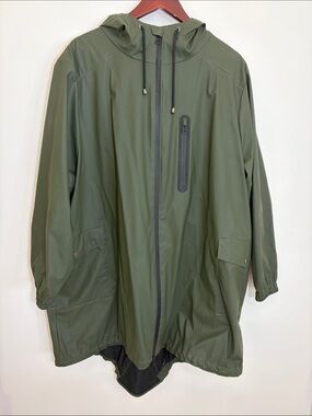 Kristen Blake Olive Green Hooded Plus Size Rain Jacket